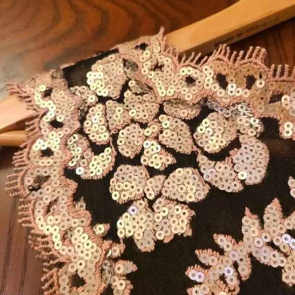 Tadashi Shoji Antique Pink Illusion Sequin Paillette Embroidered Lace Dress - Picture 12 of 15